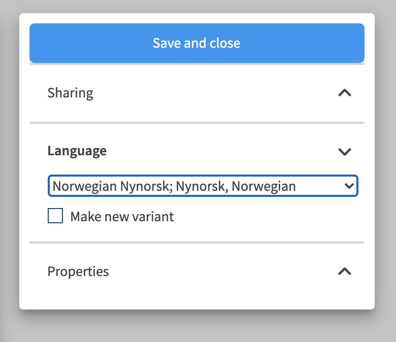 Language selection in Content Author